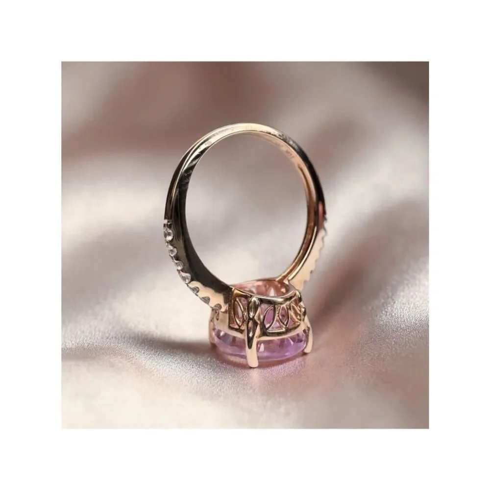 10K Rose Gold Large 5.6CT Pink Sapphire Ring - Size 6 -Pave Wedding Band -3.2g - Picture 10 of 15